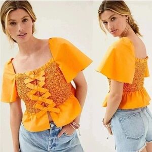 NWT New Anthropologie MARE MARE Smocked Bow Tie Tank Blouse feminine colorful S